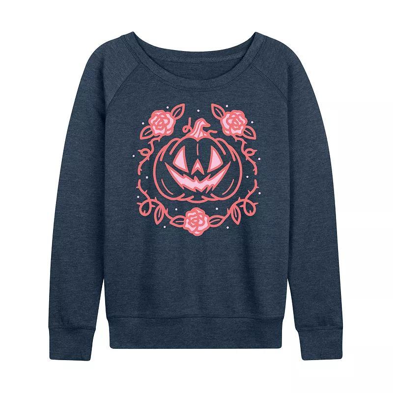 Womens Coquette Pumpkin Rose Halloween French Terry Long Sleeve Tee Grey Dark Red Product Image