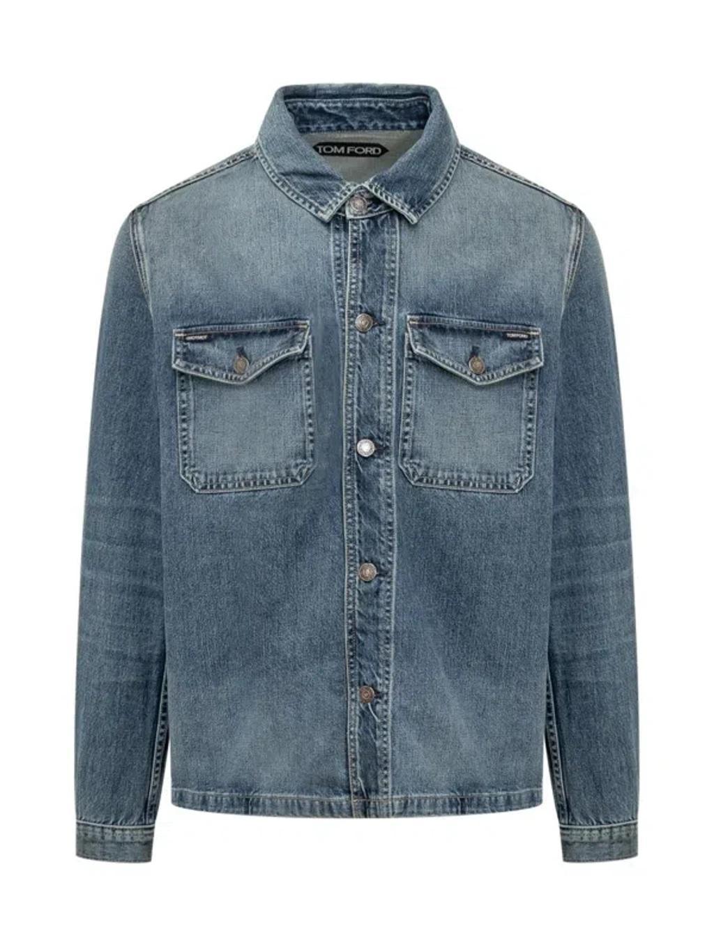 TOM FORD Vintage Pale Blue Denim Shirt Jacket For Men From Ss24 Collection Product Image