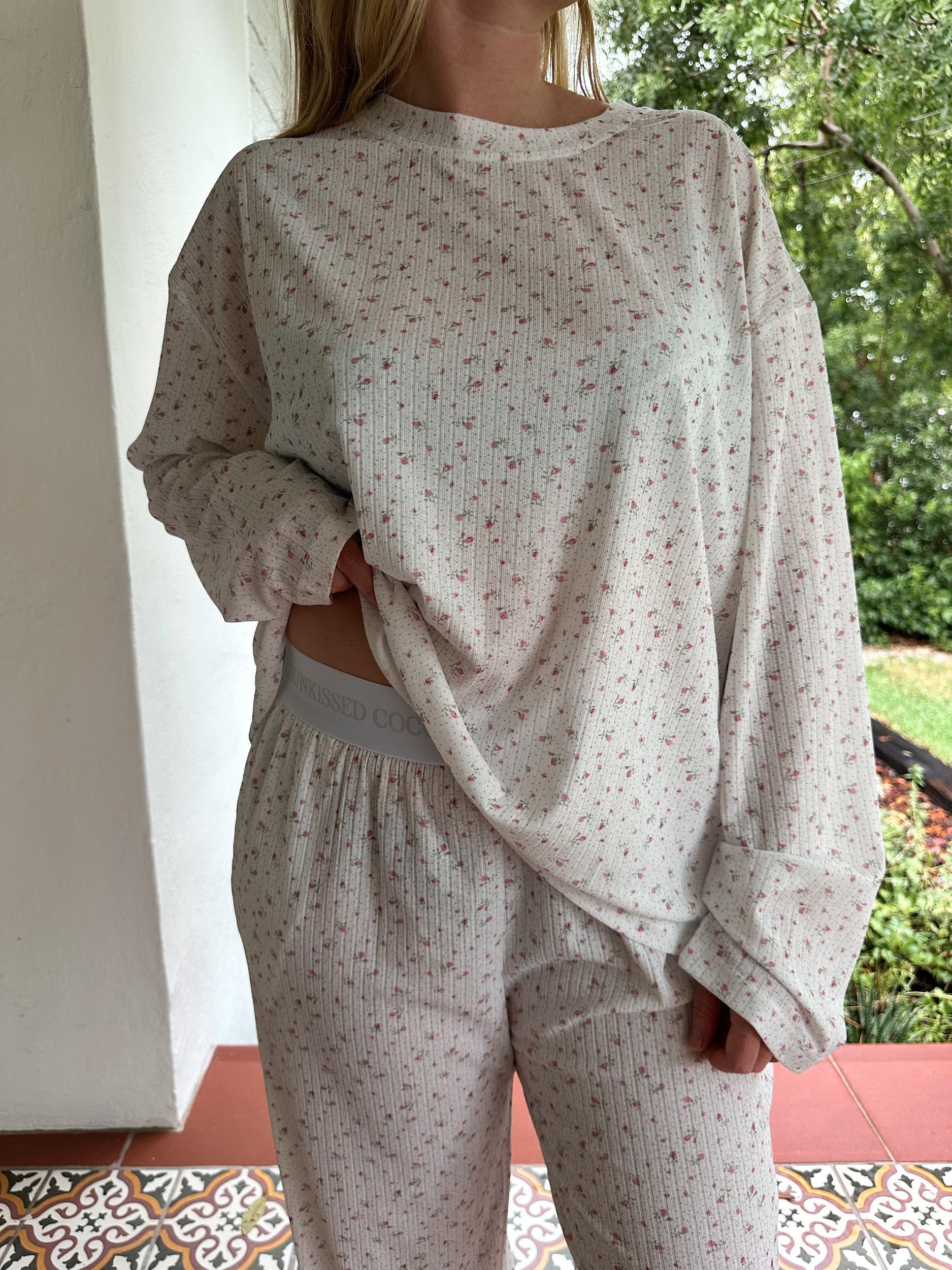 White Floral Pajama Pants Product Image