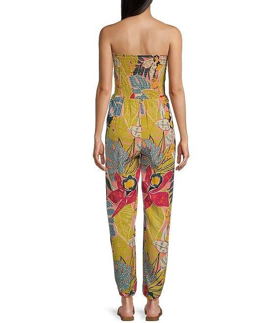 Angie Smocked Strapless Split Tropical Floral Jumpsuit Product Image
