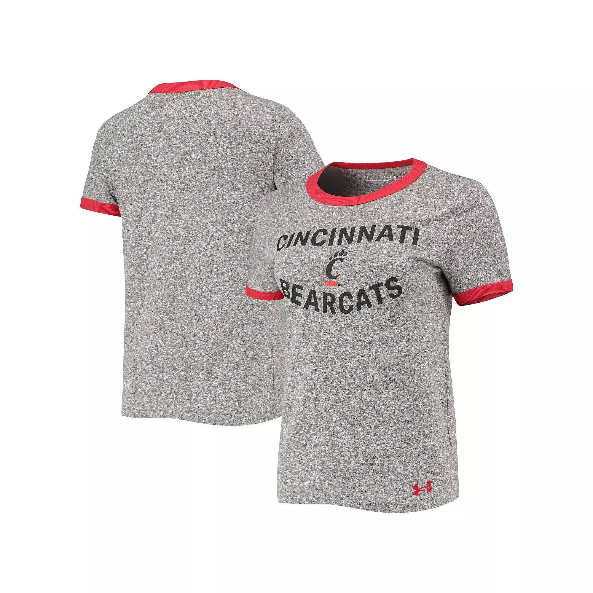 Women's Under Armour Heathered Gray Cincinnati Bearcats Siro Slub Tri-Blend Ringer T-Shirt, Size: XS, Grey Product Image