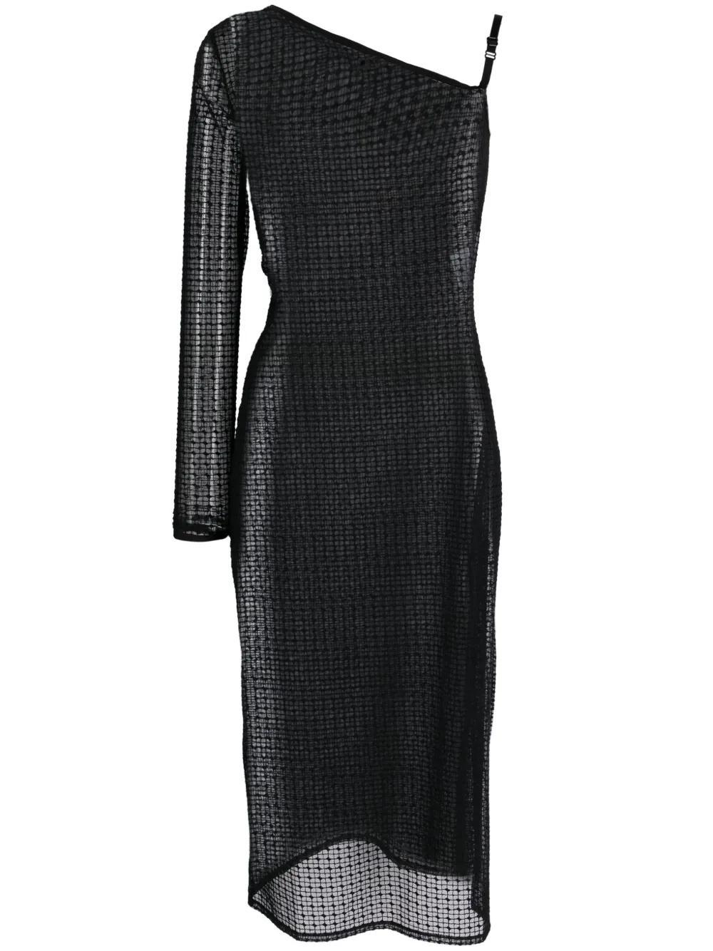 COURRÈGES Asymmetric Semi-sheer Midi Dress In Black Product Image