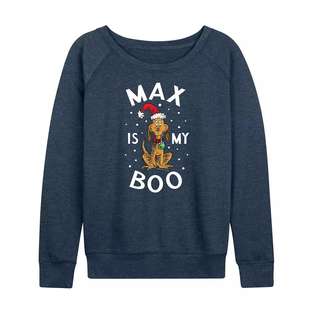 Women's Dr. Seuss The Grinch Max Is My Boo French Terry Long Sleeve Tee, Girl's, Size: Large, Grey Indigo Product Image