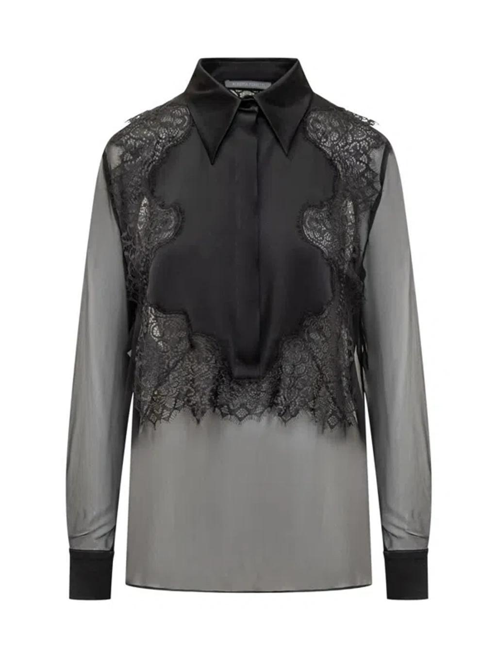 ALBERTA FERRETTI Lace-panelled Sheer Blouse In Black Product Image