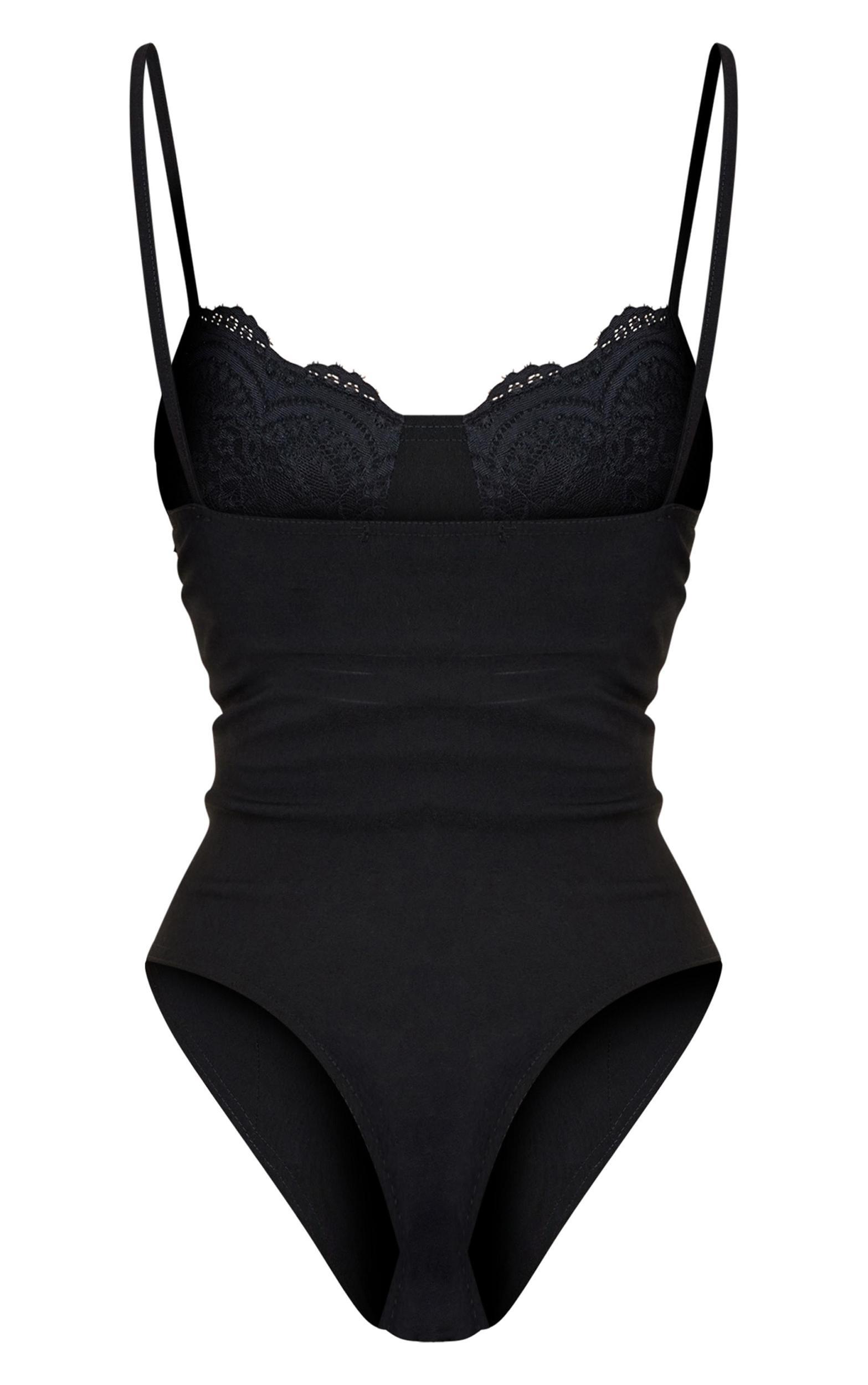 Shape Black Stretch Woven Lace Cup Bodysuit Product Image