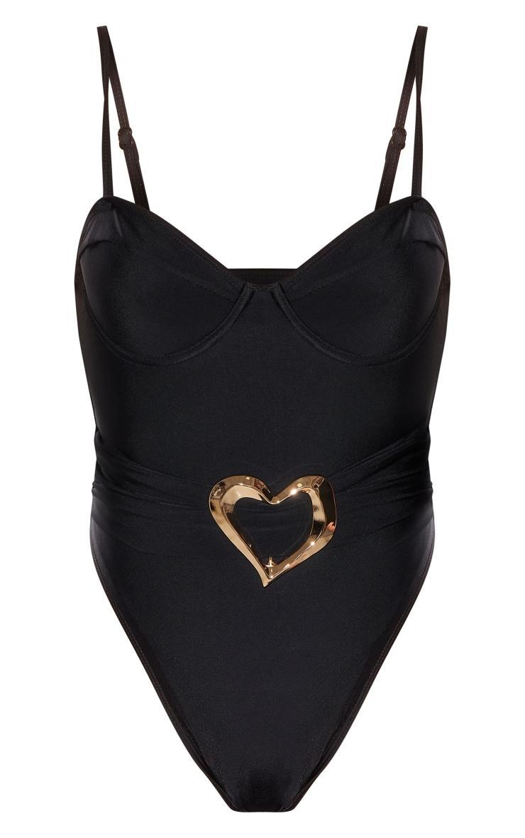 Black Heart Trim High Leg Swimsuit Product Image