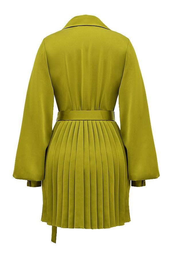 Allegra Chartreuse Pleated Shirt Dress Product Image