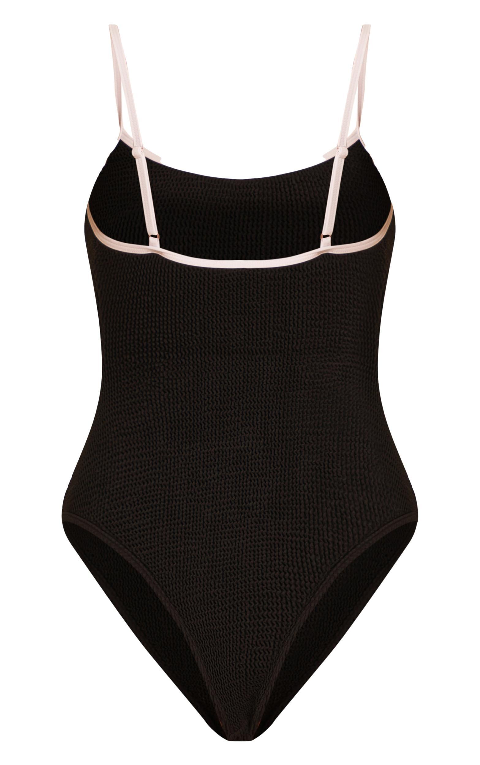 Black Crinkle Contrast Binding Strappy Swimsuit Product Image
