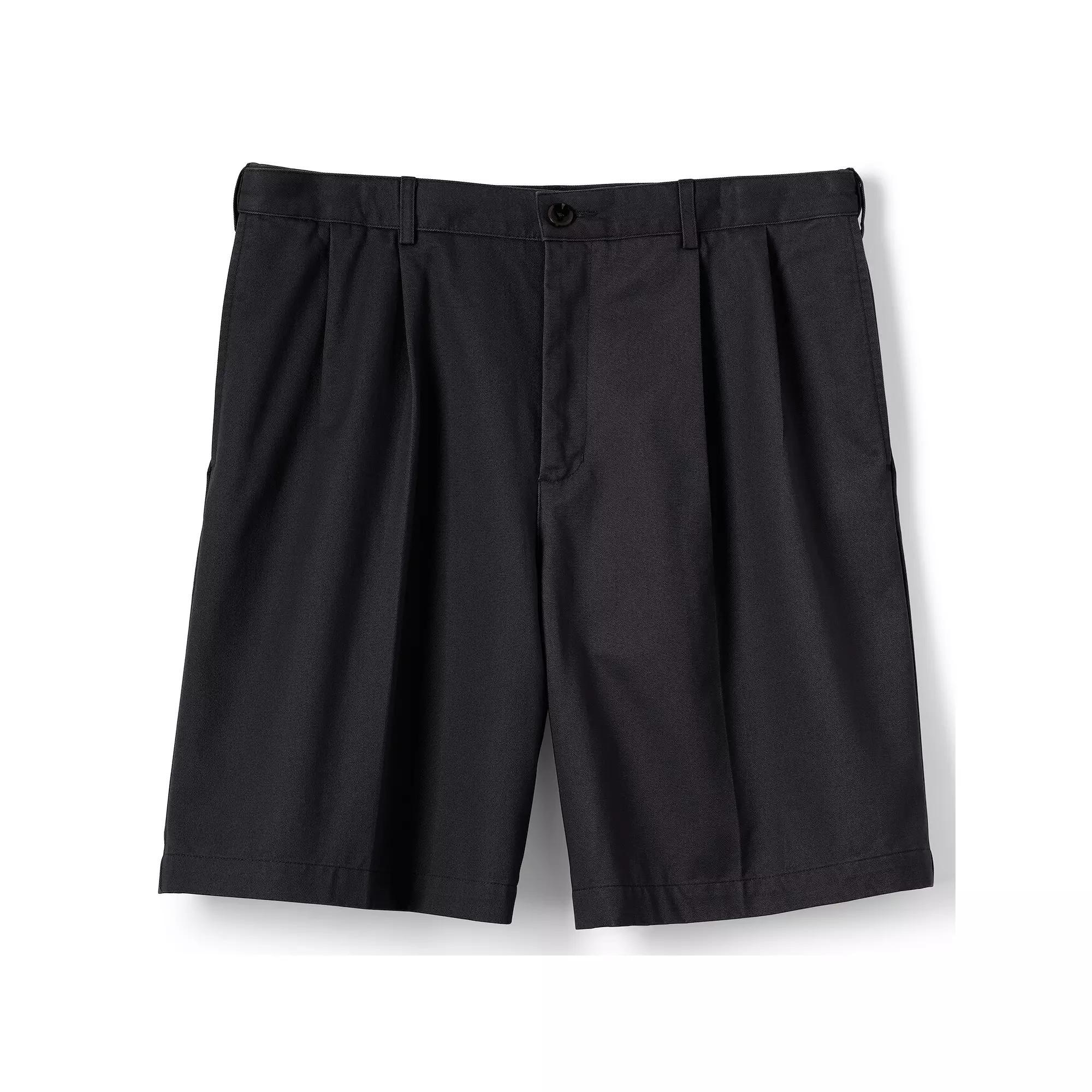 Big & Tall Lands' End Comfort Waist 9-inch No-Iron Pleated Chino Shorts, Men's, Size: 46, Black Product Image
