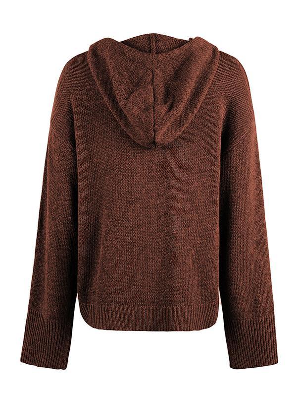 Wrap Buttoned Hooded Solid Color Cardigan Product Image