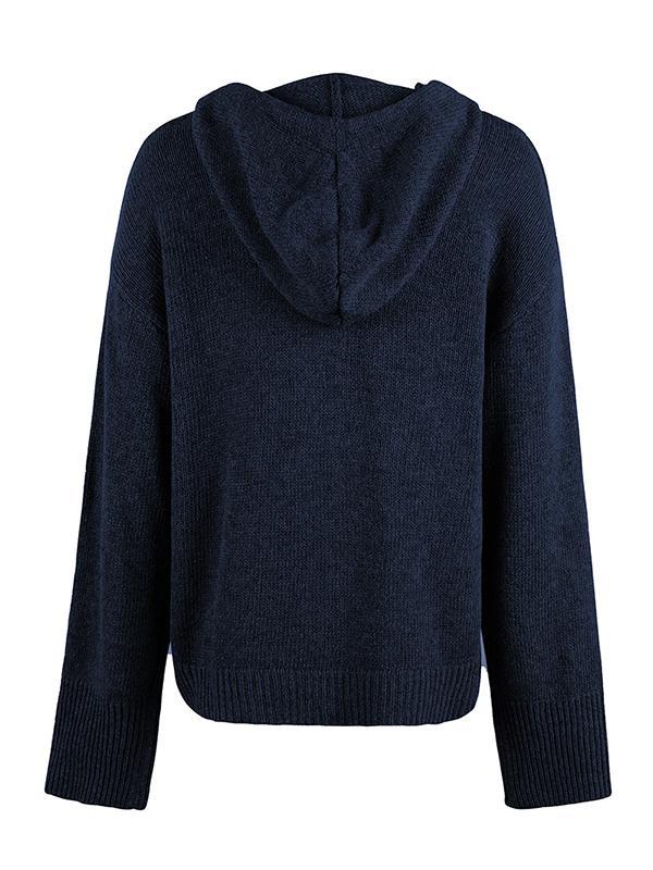 Wrap Buttoned Hooded Solid Color Cardigan Product Image