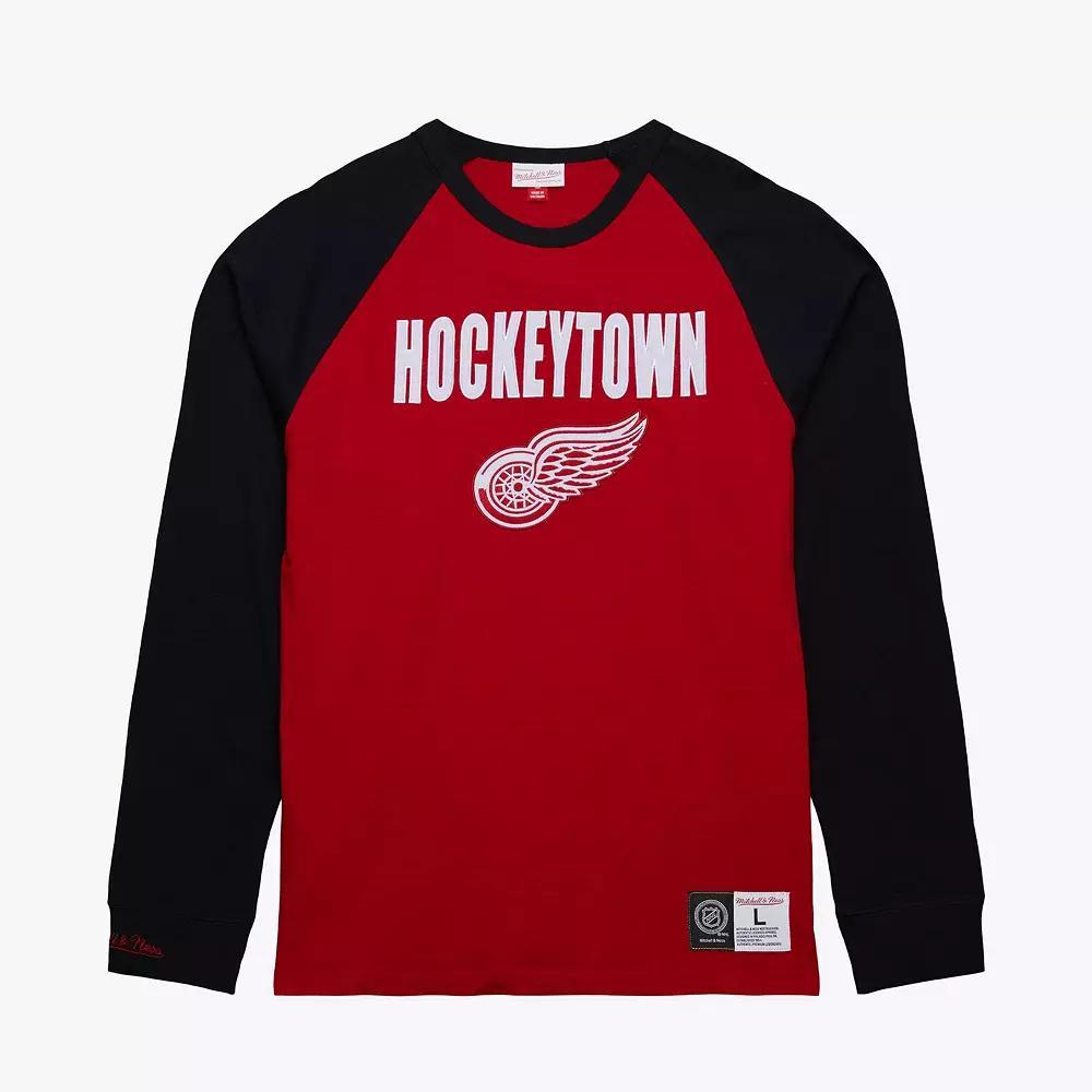 Men's Mitchell & Ness  Red/Black Detroit Red Wings Legendary Slub Raglan Long Sleeve T-Shirt, Size: Large Product Image