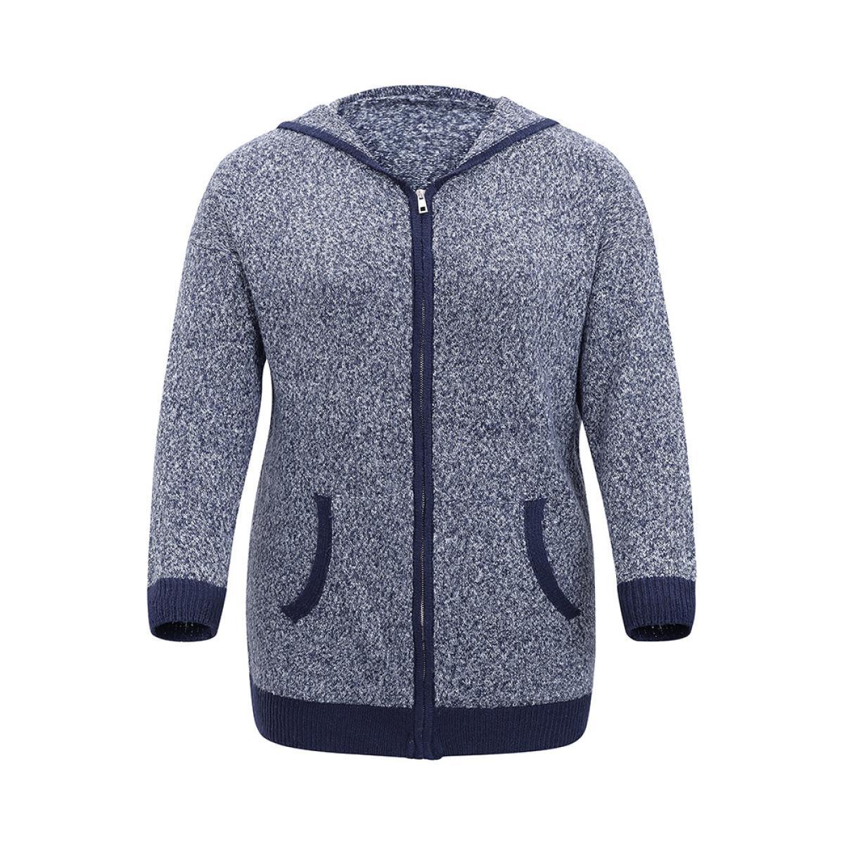 Plus Size Supersoft Essentials Contrast Trim Heather Pocket Zipper Cardigan Midnight Women Casual Loose Long Sleeve Dailywear Cardigans BloomChic 30/6X Product Image