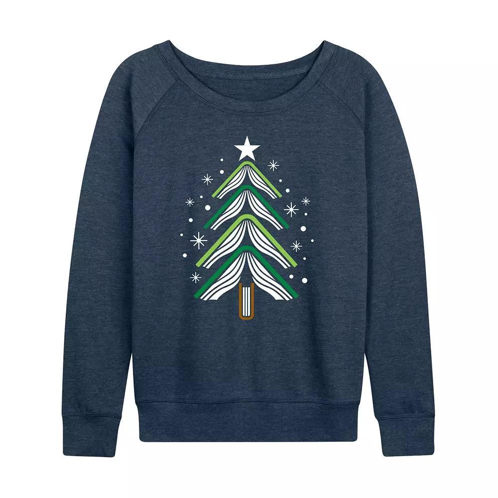Womens Book Christmas Tree French Terry Long Sleeve Tee Grey Indigo Product Image