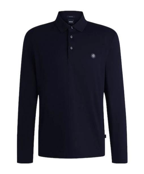 HUGO BOSS C-paley Dark Blue Mercerized-cotton Long Sleeved Polo Shirt 50523917 404 In Black Product Image