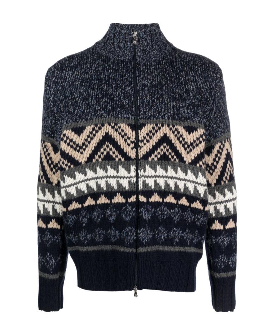 BRUNELLO CUCINELLI Intarsia-knit Cashmere Cardigan In Blue Product Image