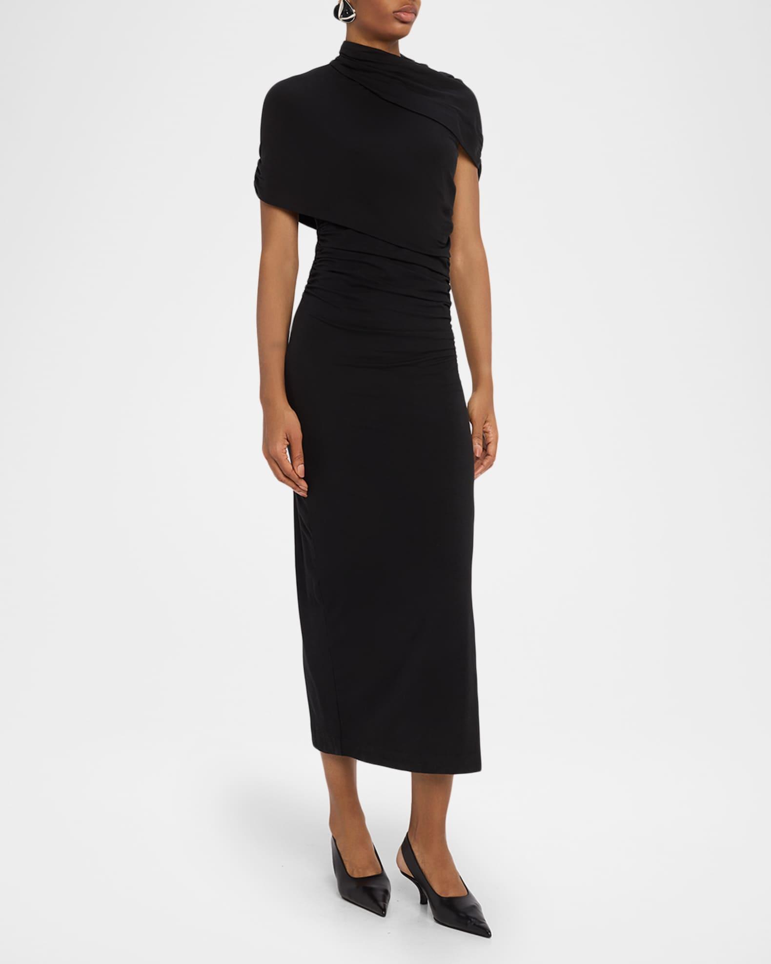 Azure Ruched Mock-Neck Midi Dress Product Image