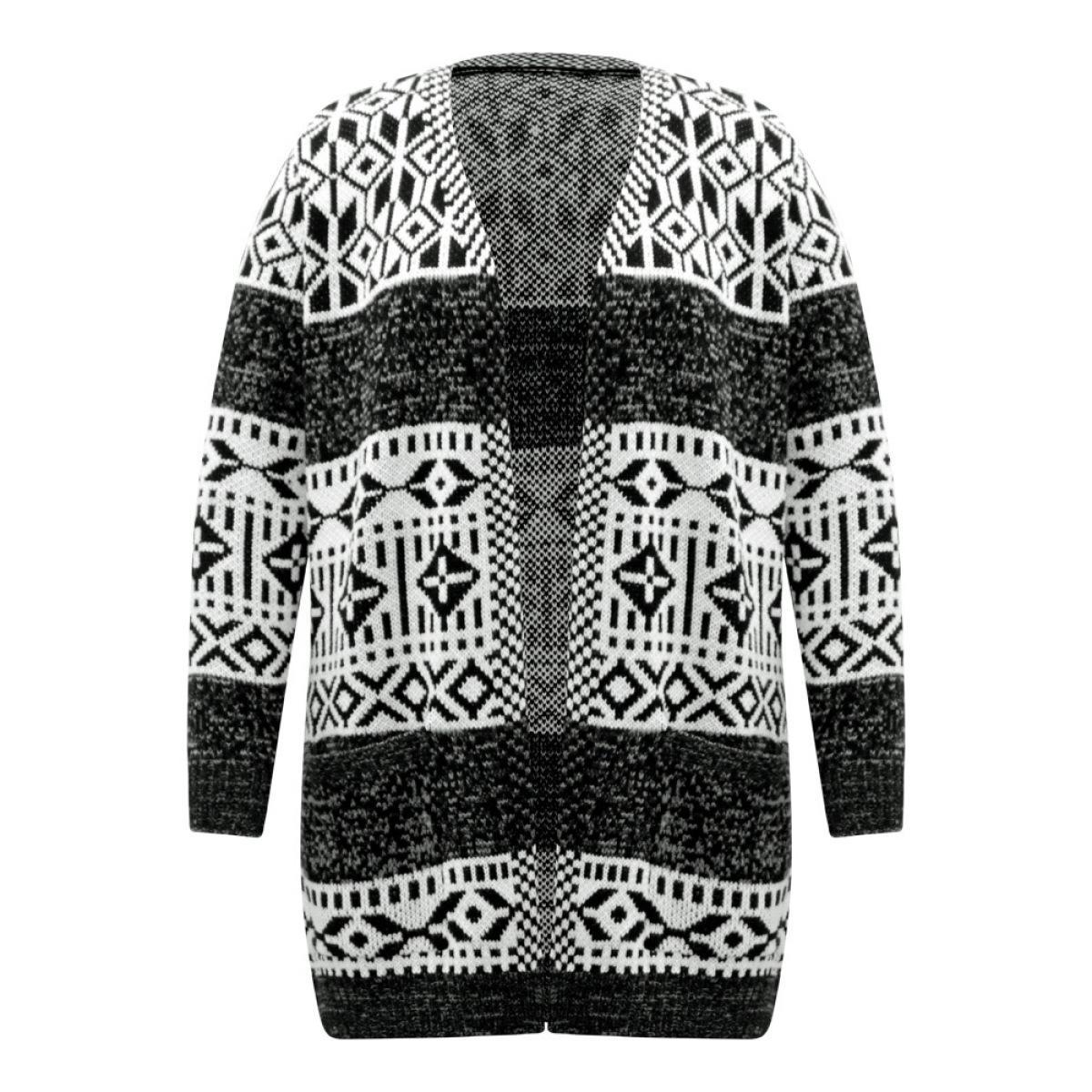 Plus Size Boho Print Heather Jacquard Cardigan Black Women Casual Loose Long Sleeve Dailywear Cardigans BloomChic 28/5X Product Image