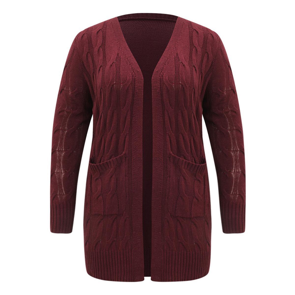 Plus Size Cable Knit Open Front Pocket Cardigan Scarlet Women Casual Loose Long Sleeve Everyday Cardigans BloomChic 26/4X Product Image