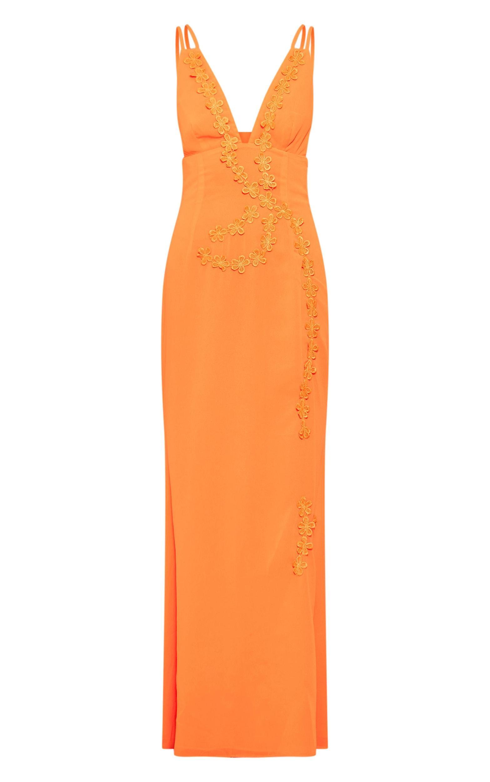 Orange Chiffon Floral Detail Maxi Dress Product Image