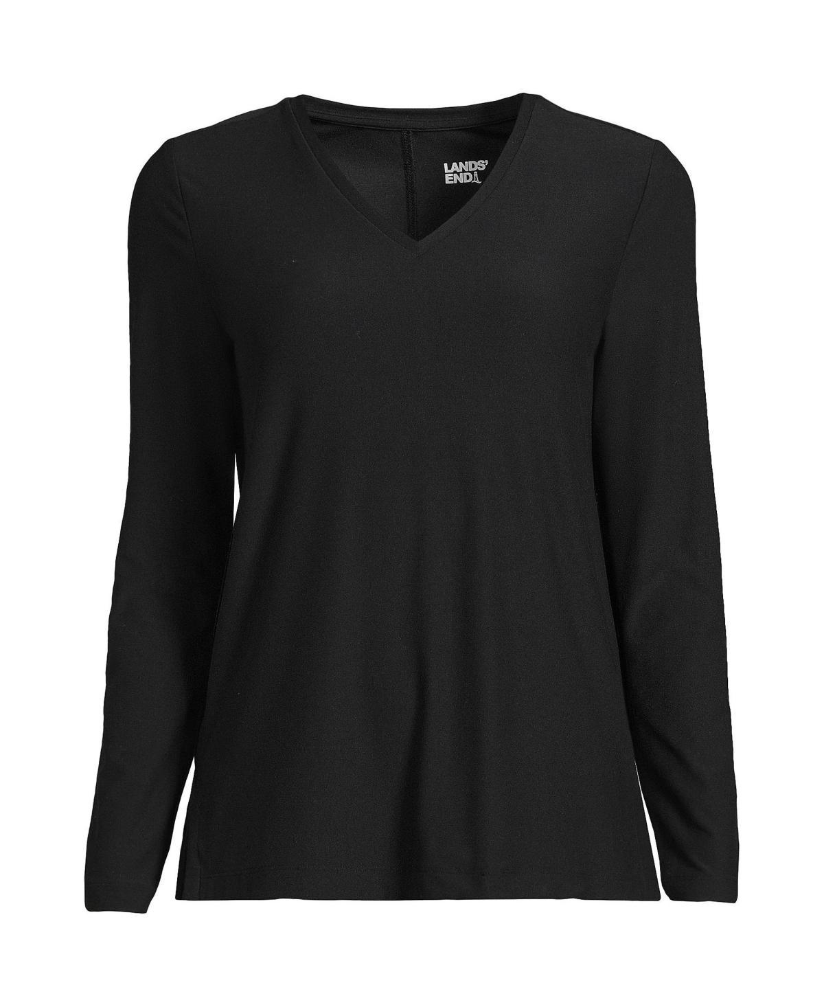 Petite Lands End Long Sleeve Performance V-Neck Top, Womens Red Geo Product Image