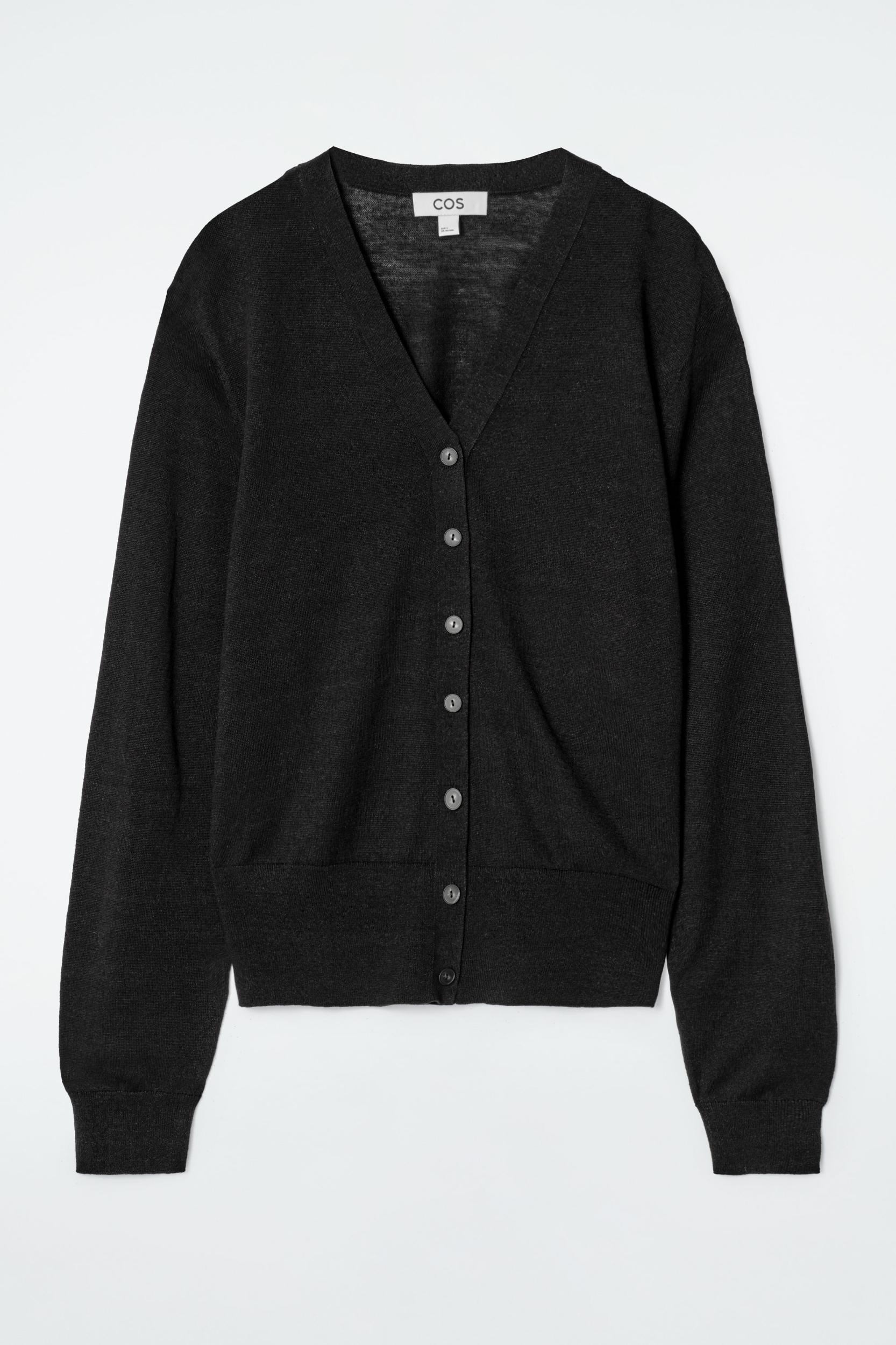 MERINO WOOL-LINEN BLEND V-NECK CARDIGAN Product Image