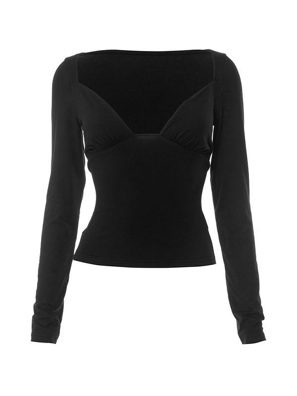 Solid Splice Cutout Backless Long Sleeve Tee Product Image