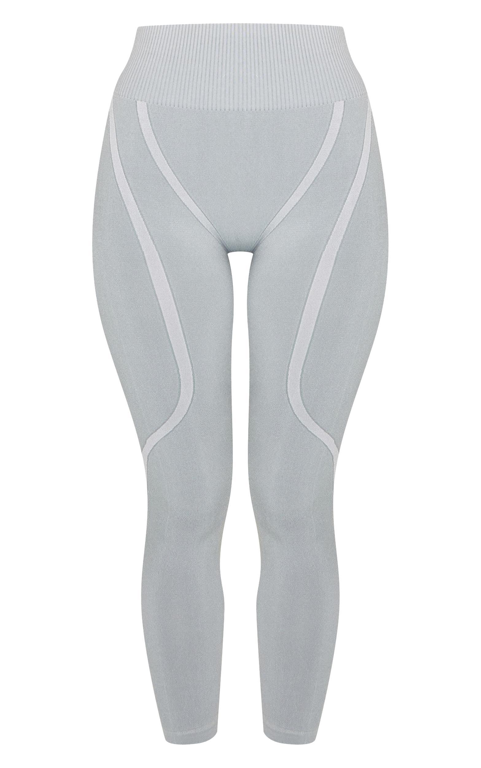  Grey Ribbed Seamless High Waisted Leggings Product Image
