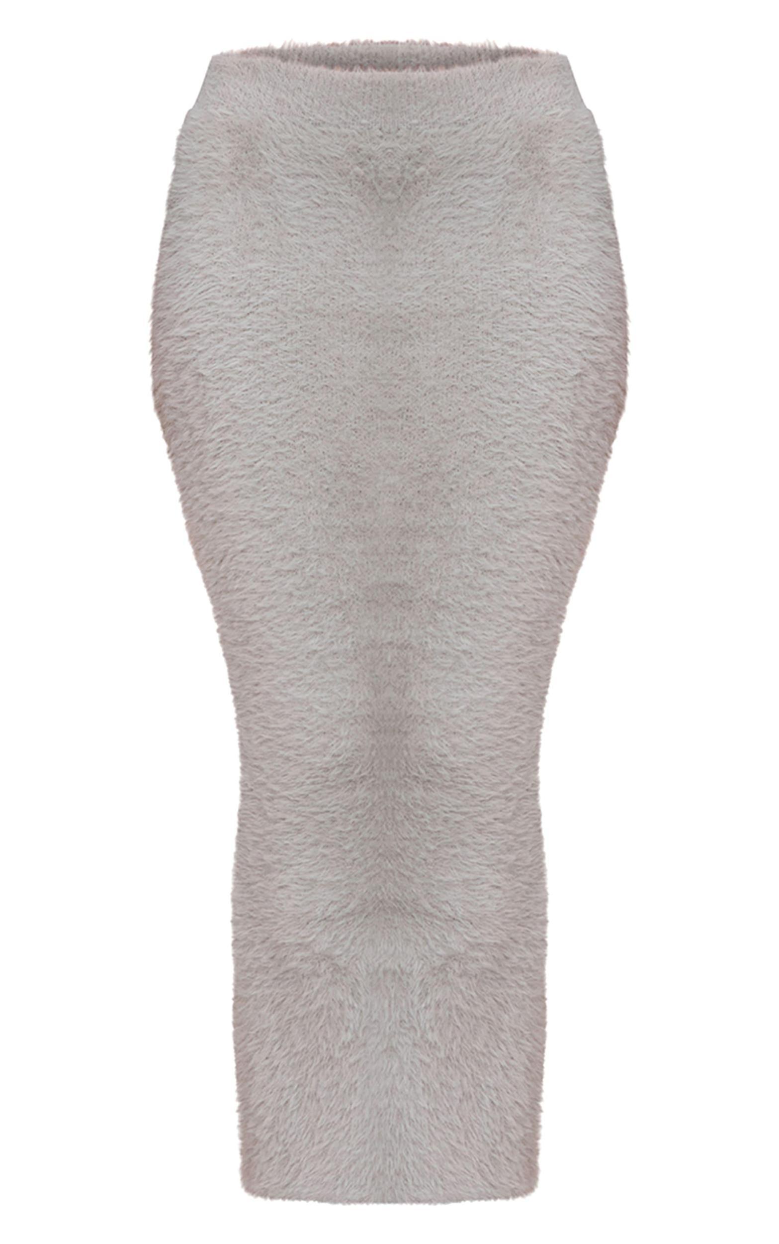 Petite Grey Fluffy Knit Low Waist Maxi Skirt Product Image