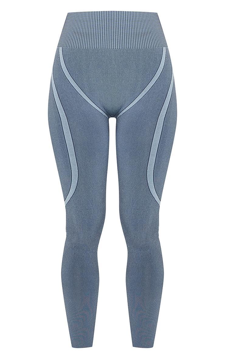Midnight Blue Ribbed Seamless High Waisted Leggings Product Image