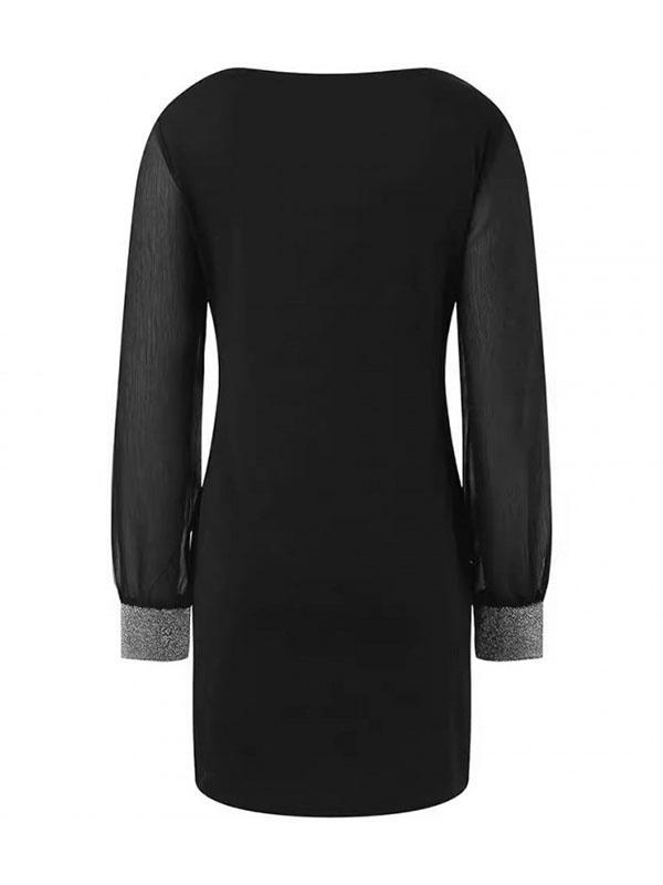 Long Sleeves Loose Elasticity See-Through Split-Joint V-Neck Mini Dresses Product Image