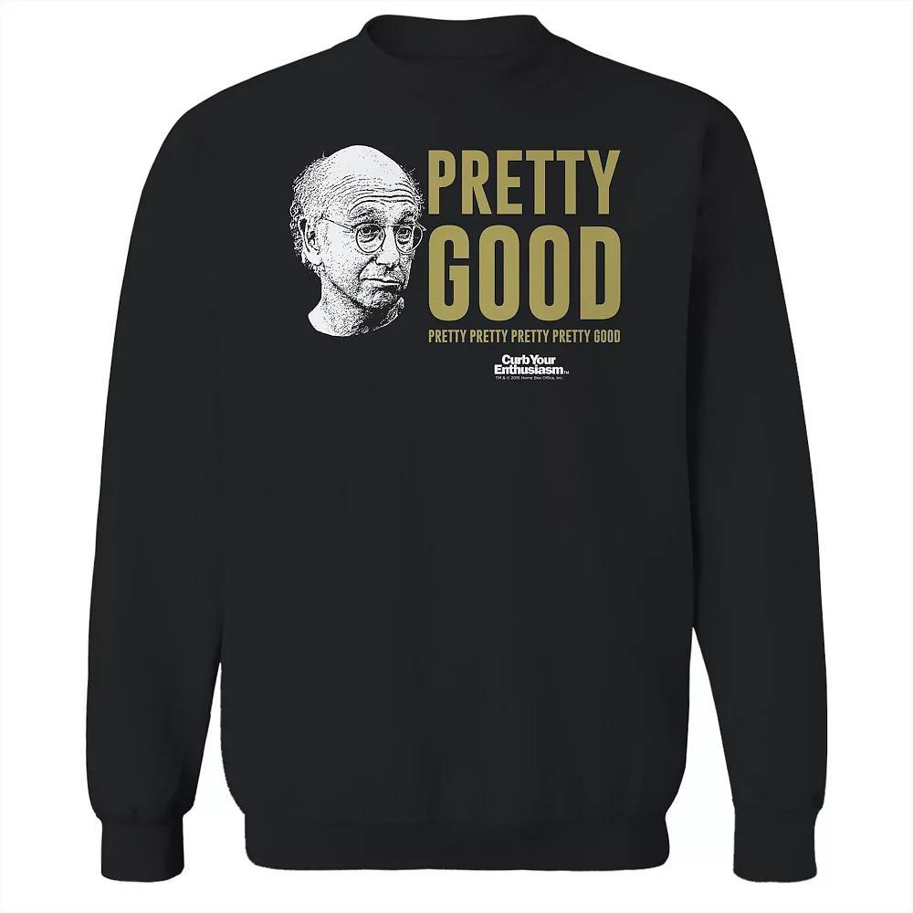 Men's Pretty Good Larry Face Curb Your Enthusiasm Graphic Fleece Crew Sweatshirt, Size: Small, Black Product Image