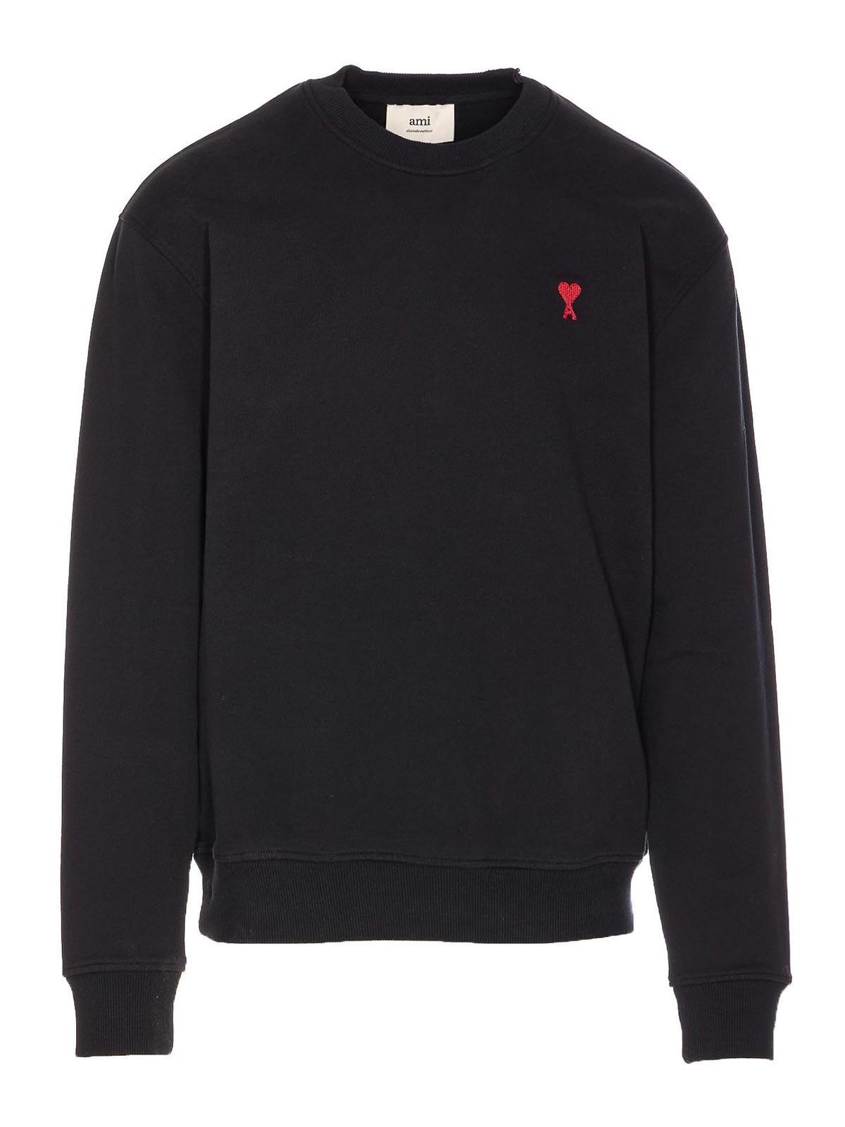 AMI ALEXANDRE MATTIUSSI Ami Classic Black Sweater With Round Neckline And Emblem Detail Product Image