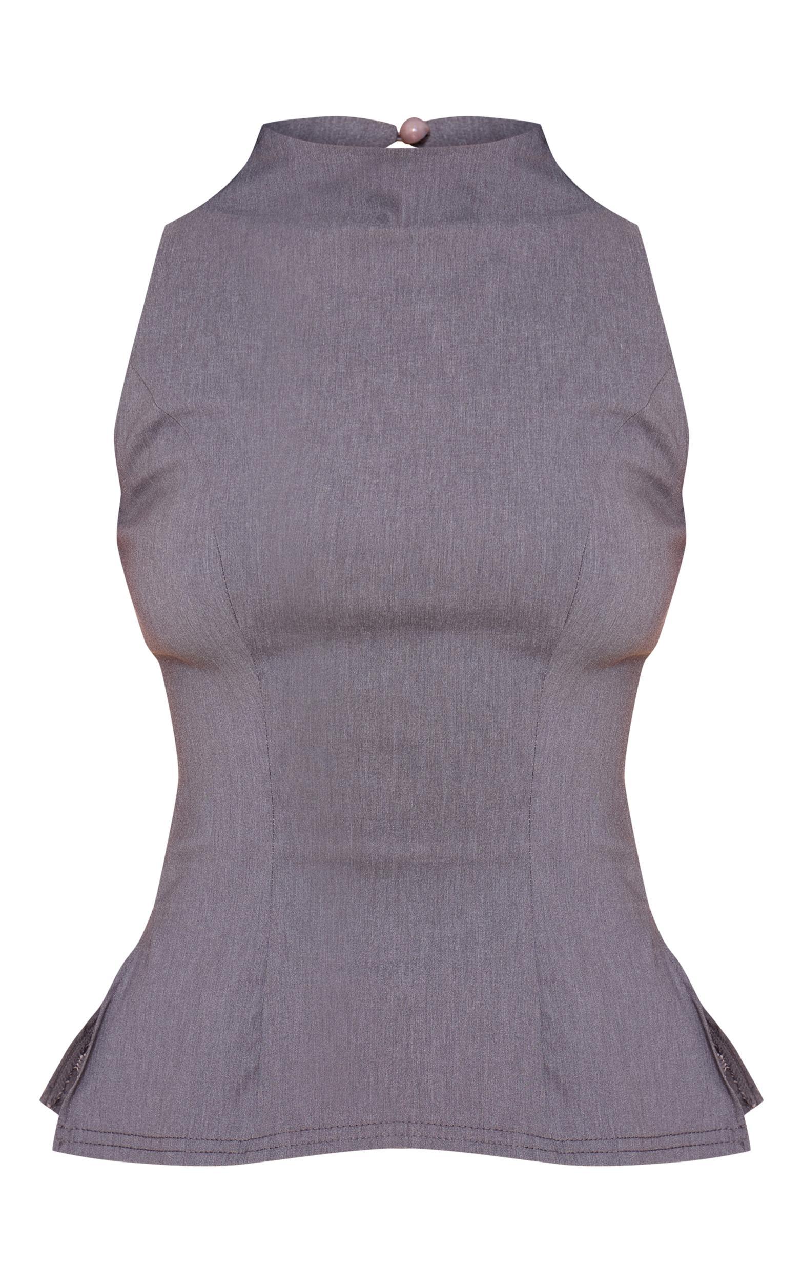 Charcoal Lightweight Woven High Neck Waist Detail Long Top Product Image