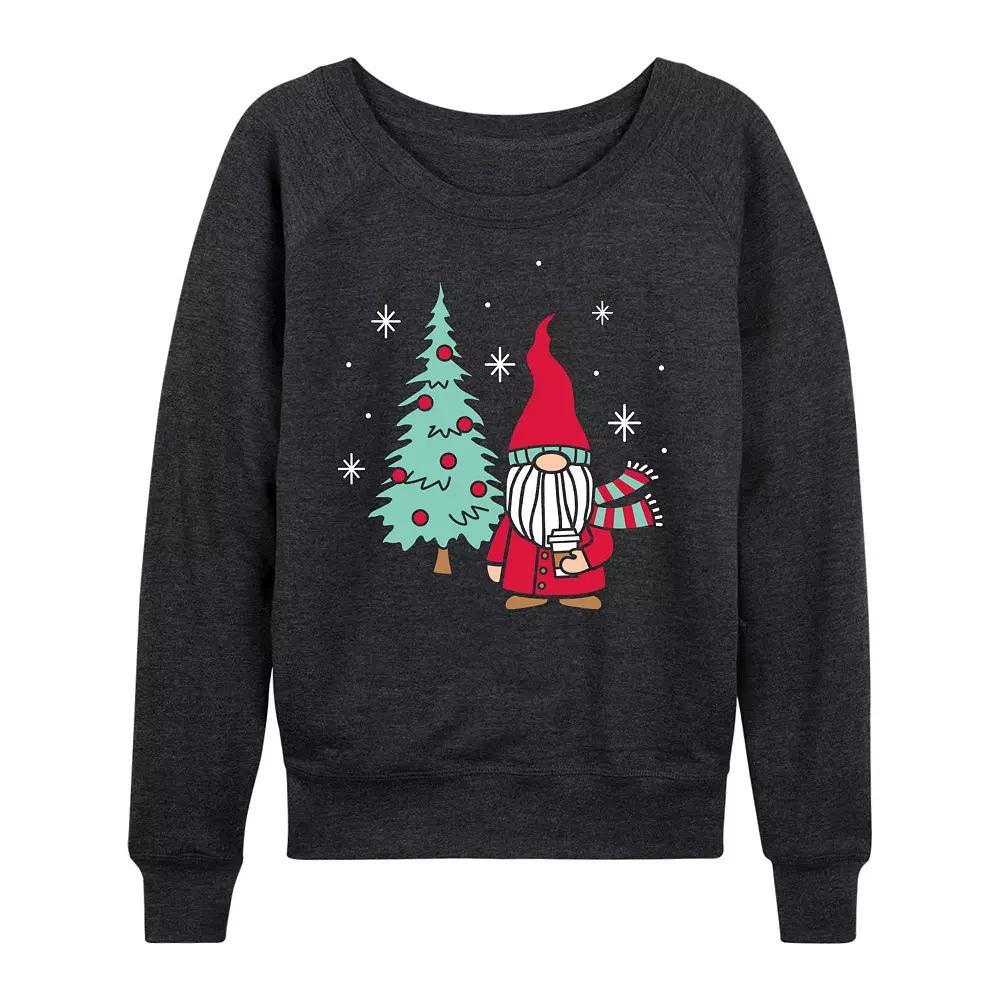 Women's Christmas Gnome Tree French Terry Long Sleeve Tee, Size: XXL, Heather Grey Product Image