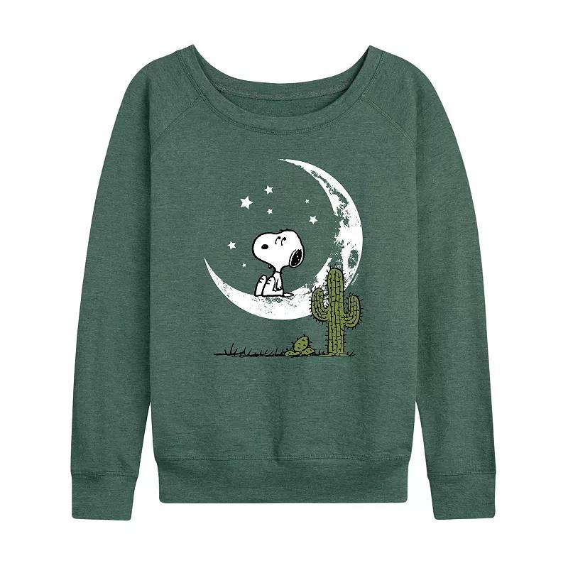 Womens Peanuts Snoopy Desert On Moon French Terry Long Sleeve Tee, Girls Grey Indigo Product Image