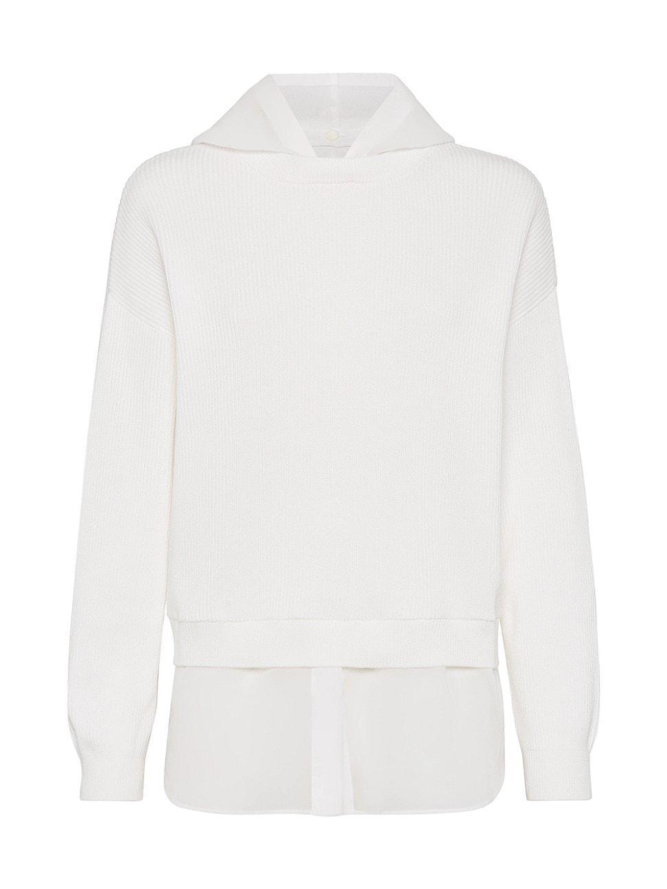 Womens Faux Layered Sweatshirt with Detachable Hood Product Image