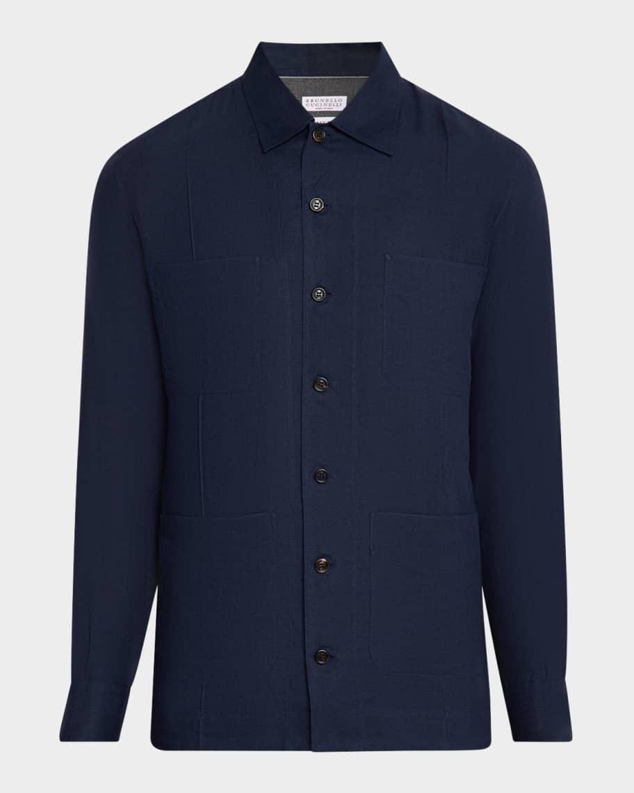 Mens Linen Four-Pocket Casual Button-Down Shirt Product Image