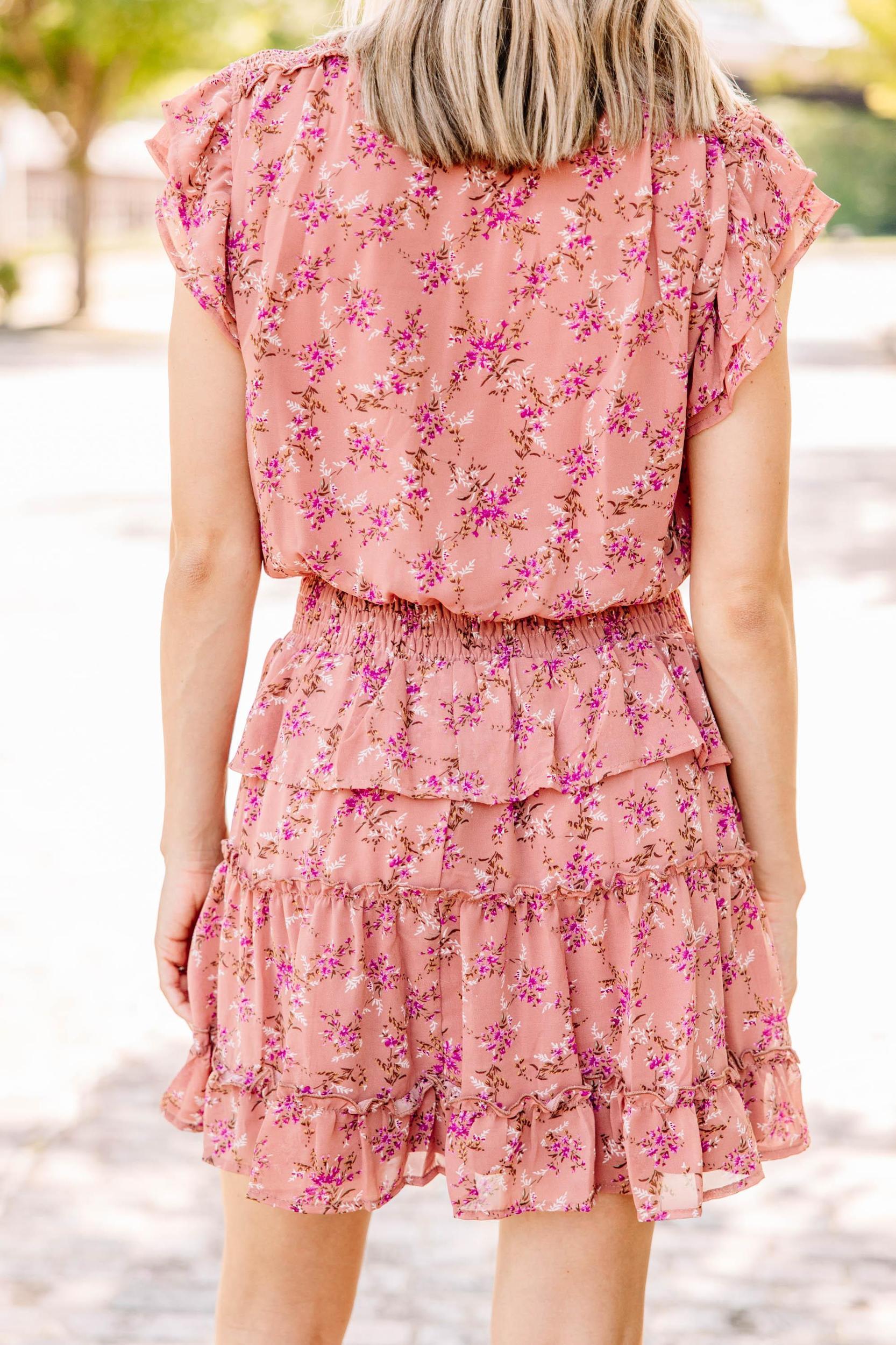 Wherever You Are Marsala Pink Ditsy Floral Dress Female Product Image