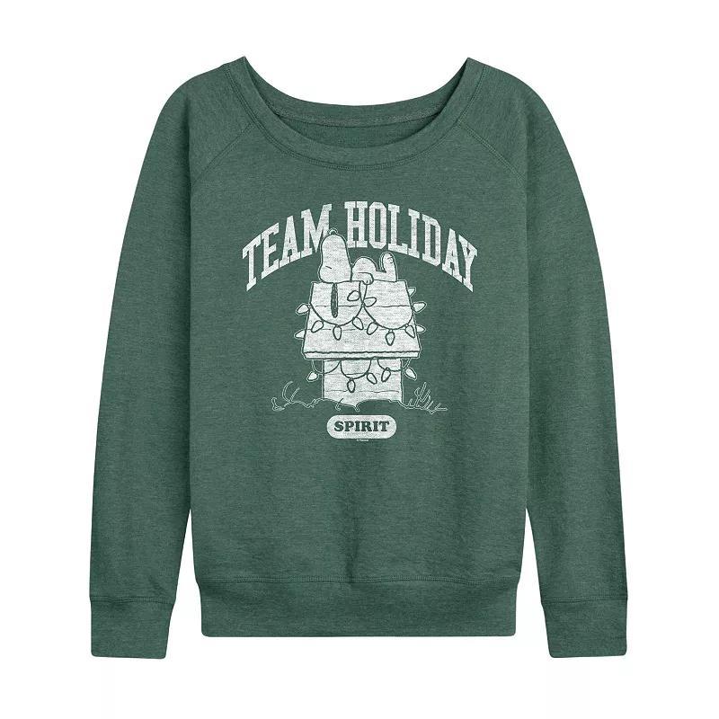 Women's Peanuts Team Holiday Spirit French Terry Long Sleeve Tee, Size: Large, Grey Dark Red Product Image