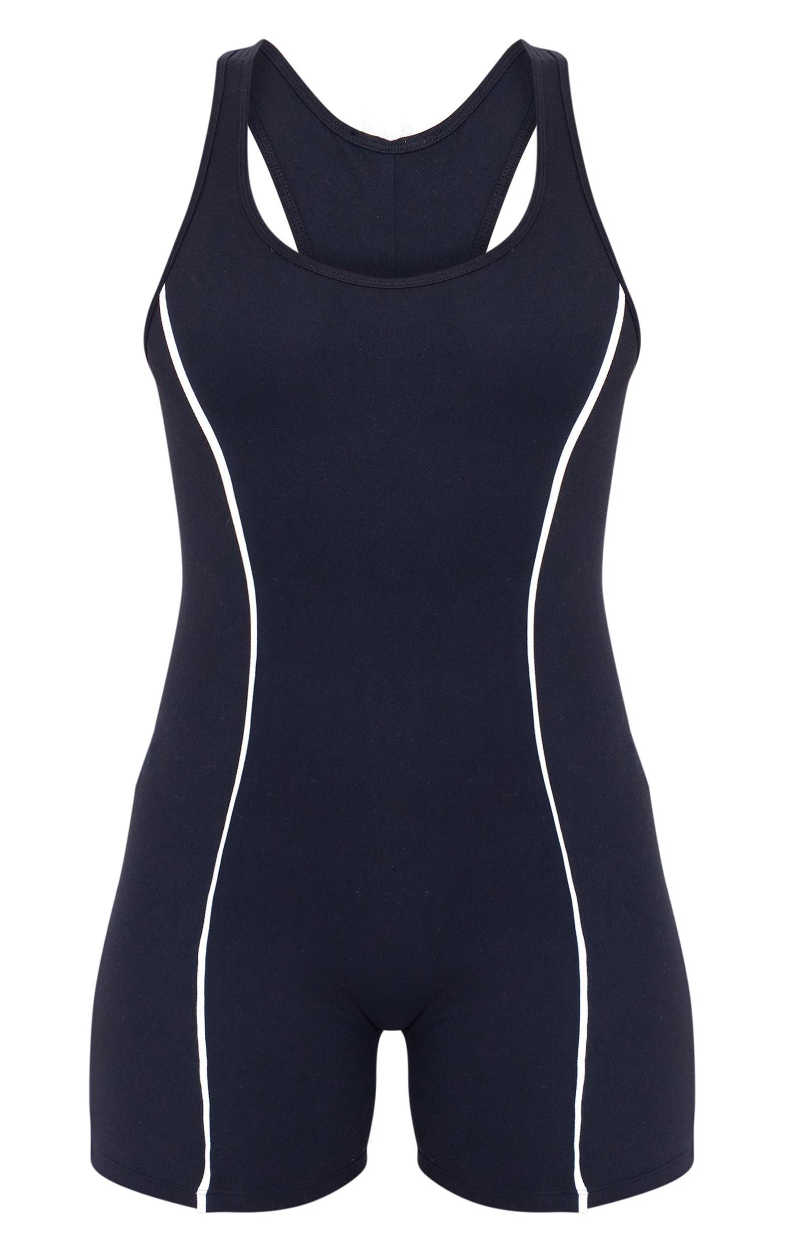 Black Snatched Sculpt Contrast Binding Scoop Neck Unitard Product Image
