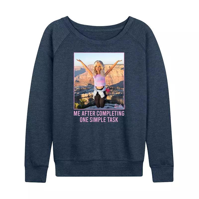 Womens Barbie One Simple Task French Terry Long Sleeve Tee, Girls Heather Grey Product Image
