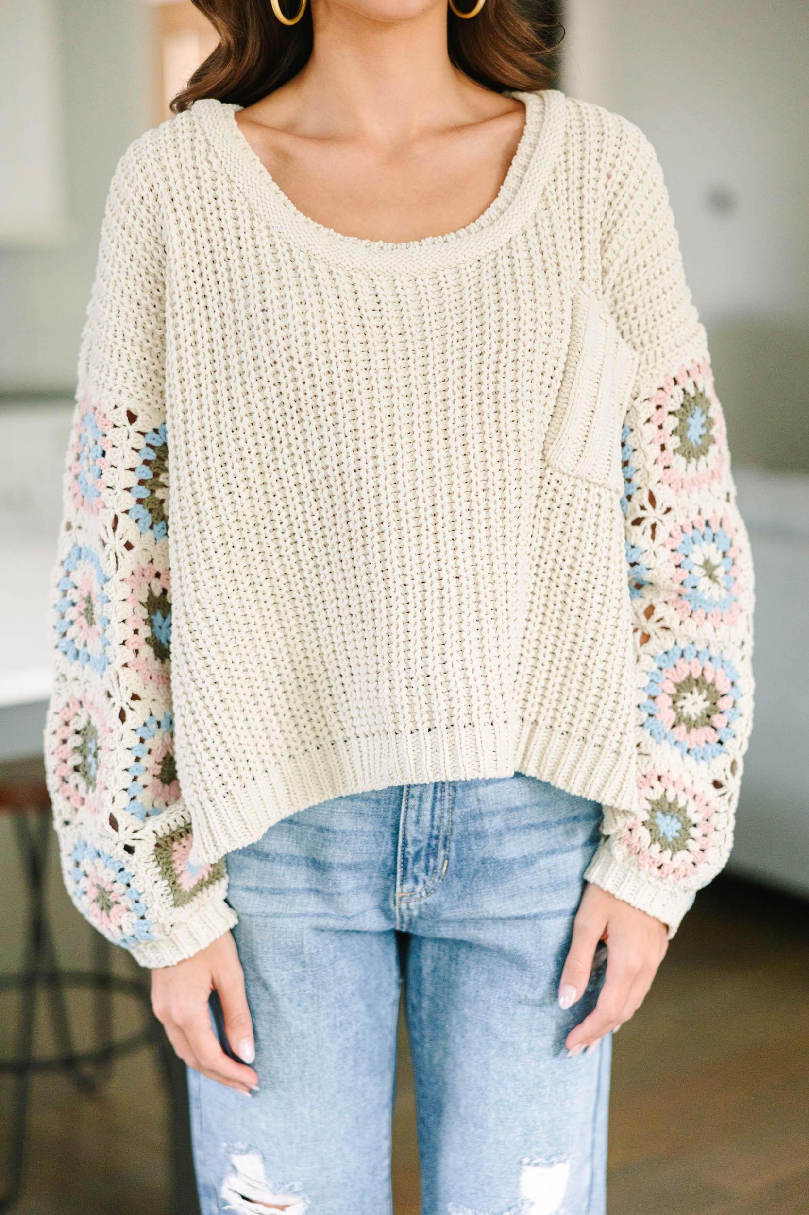 What You Like Cream White Crochet Sweater Female Product Image
