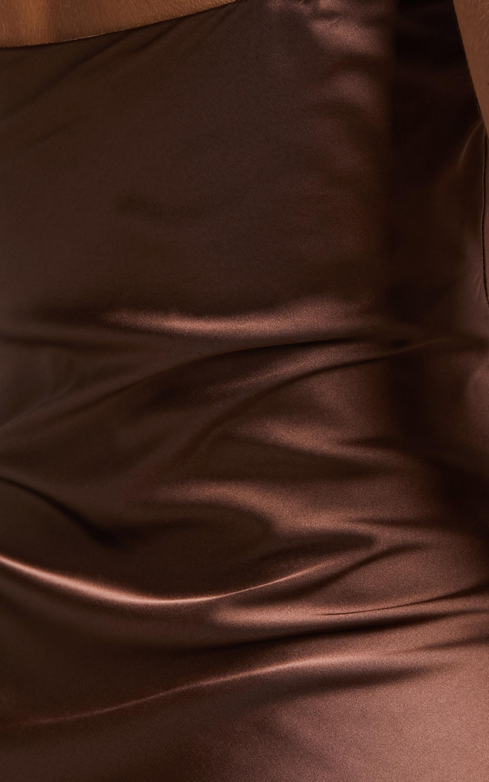 Flordeliza Midi Dress - Cowl Neck Thigh Slit Slip Dress in Chocolate Product Image