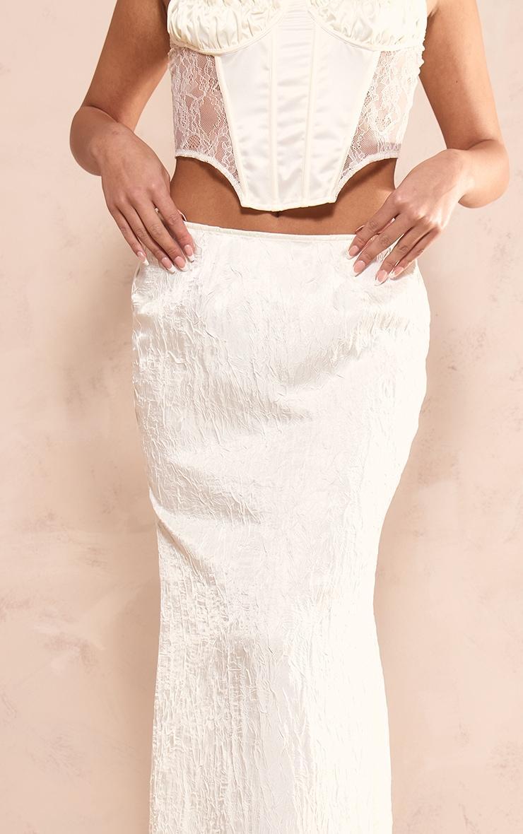 Cream Crinkle Satin Fishtail Low Rise Maxi Skirt Product Image