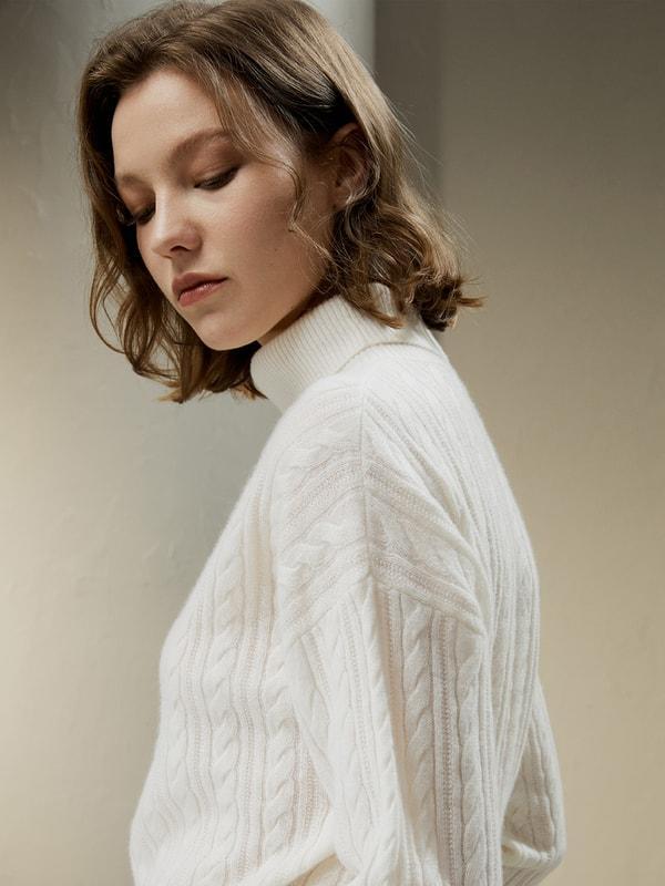 Classic Cable Knit Turtleneck Sweater Product Image