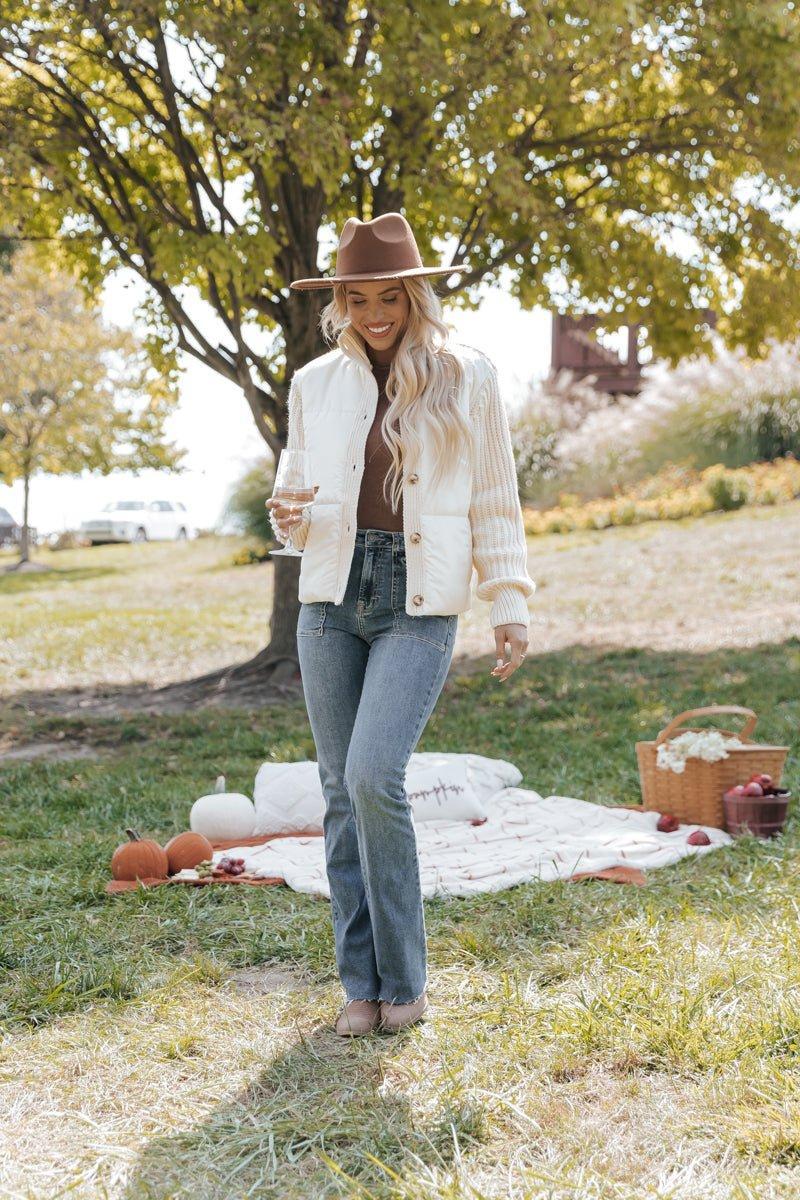 Cream Button Down Hybrid Sweater Jacket Product Image