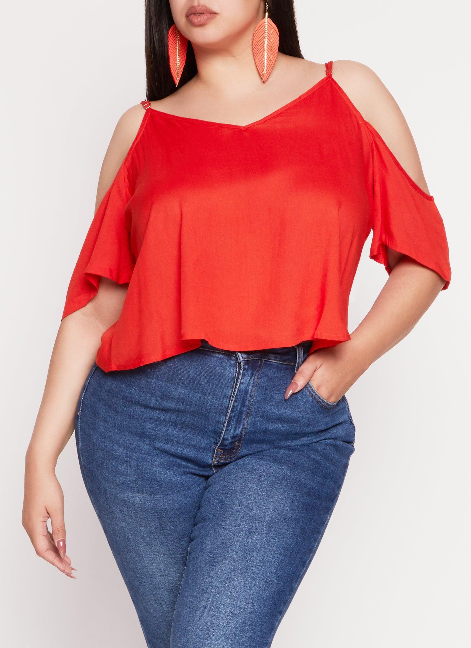 Womens Plus Size V Neck Cold Shoulder Top Product Image