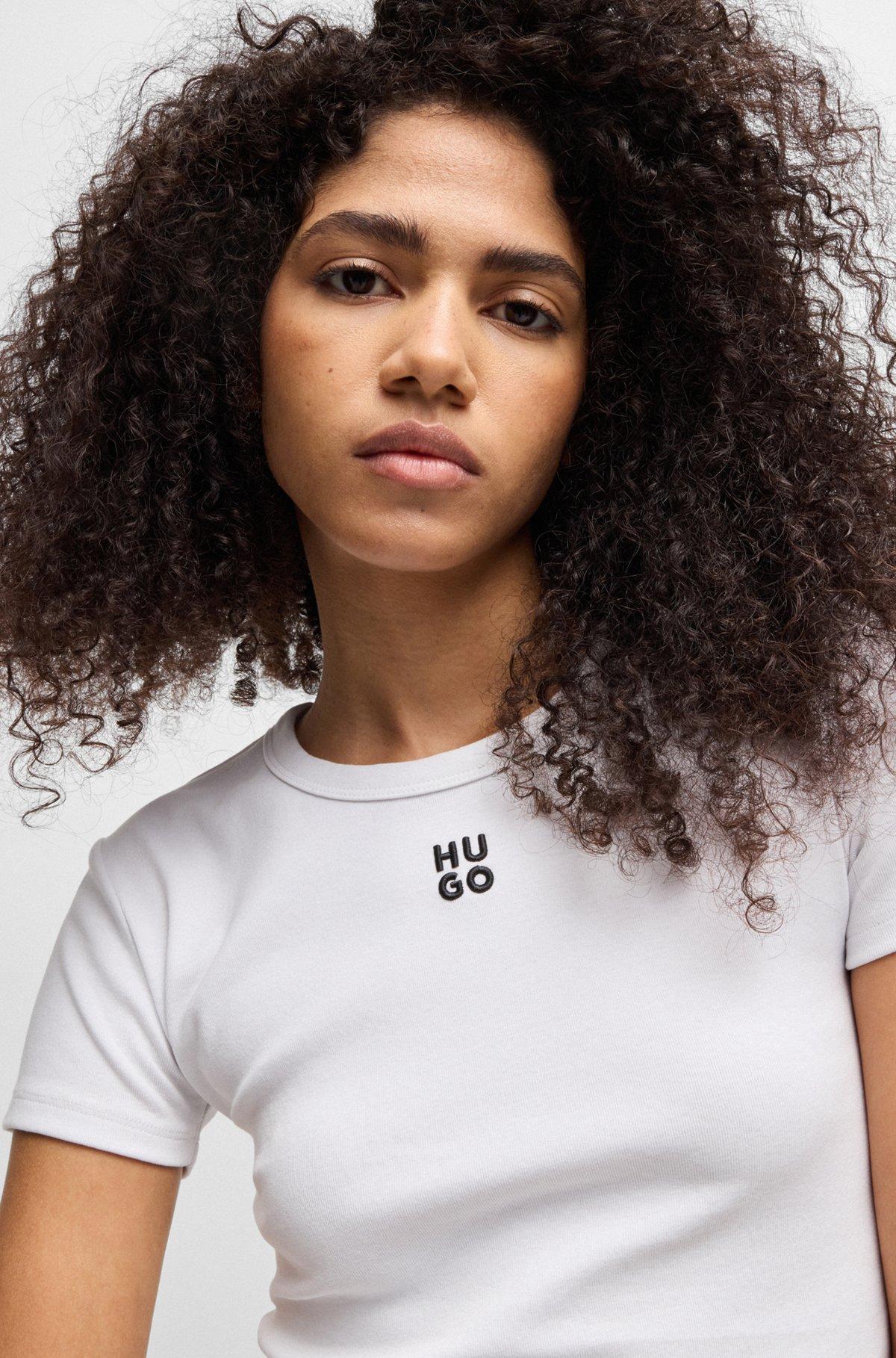 Cropped slim-fit T-shirt with stacked logo Product Image