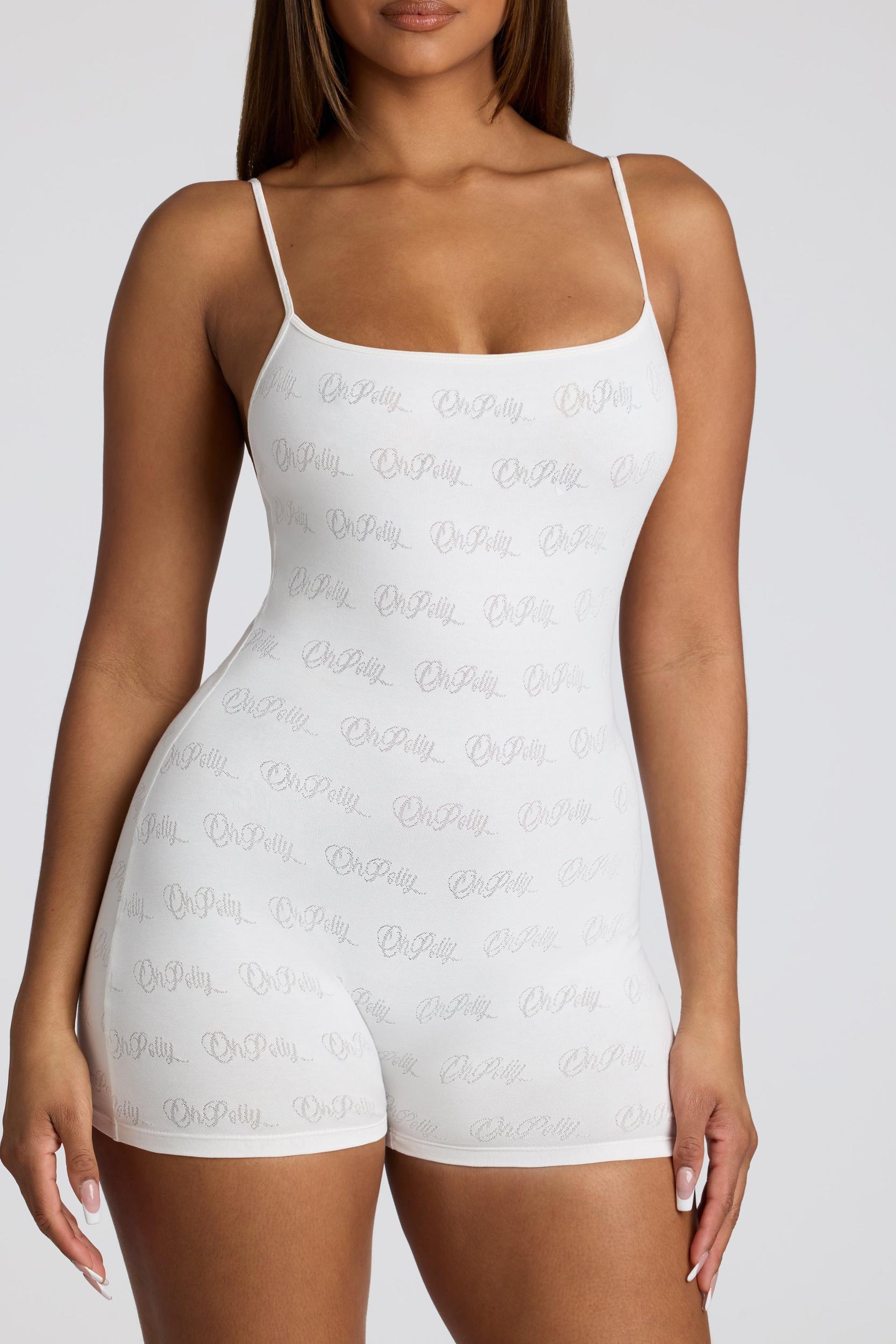 Strappy Low Back Pointelle Romper in White Product Image